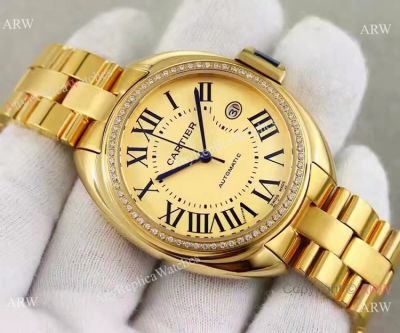 Replica Swiss Cle De Cartier Yellow Gold Diamond Bezel 9015 Watch
